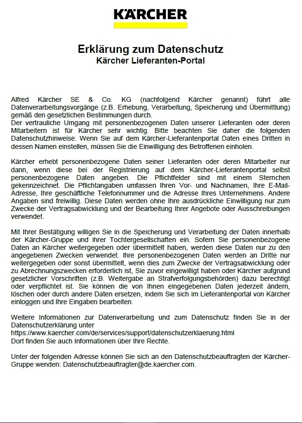 Datenschutz Lieferantenportal Datenschutz Lieferantenportal