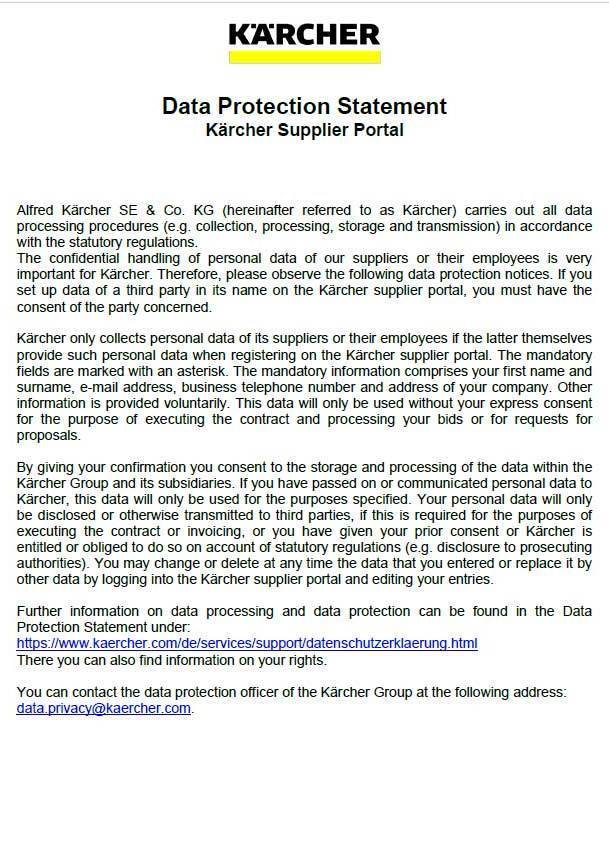 数据保护声明供应商门户