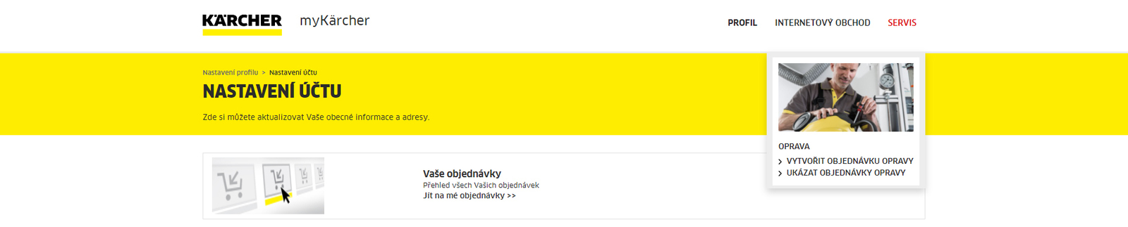 MyKärcher požadavek na opravu