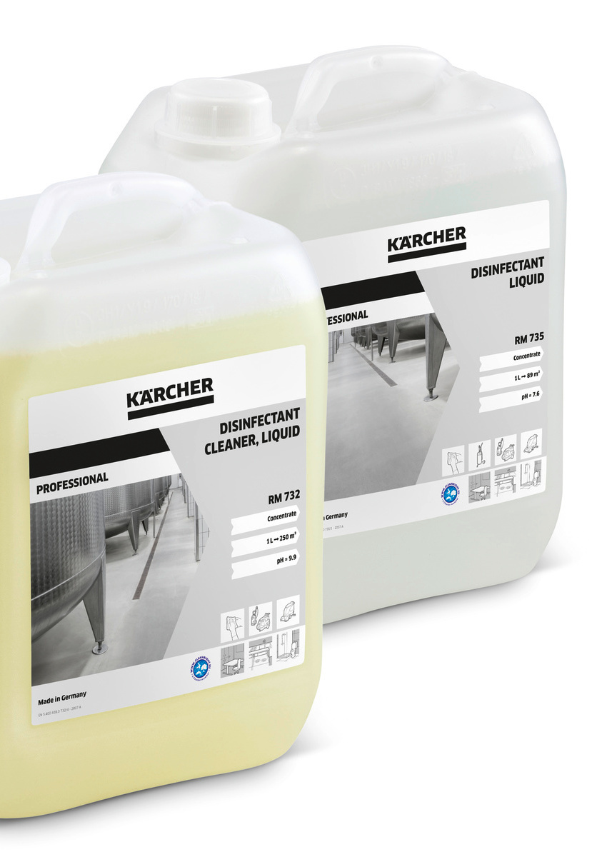 Desinfektionsmittel von Kärcher Zwei Kanister gefüllt mit Desinfektionsmitteln