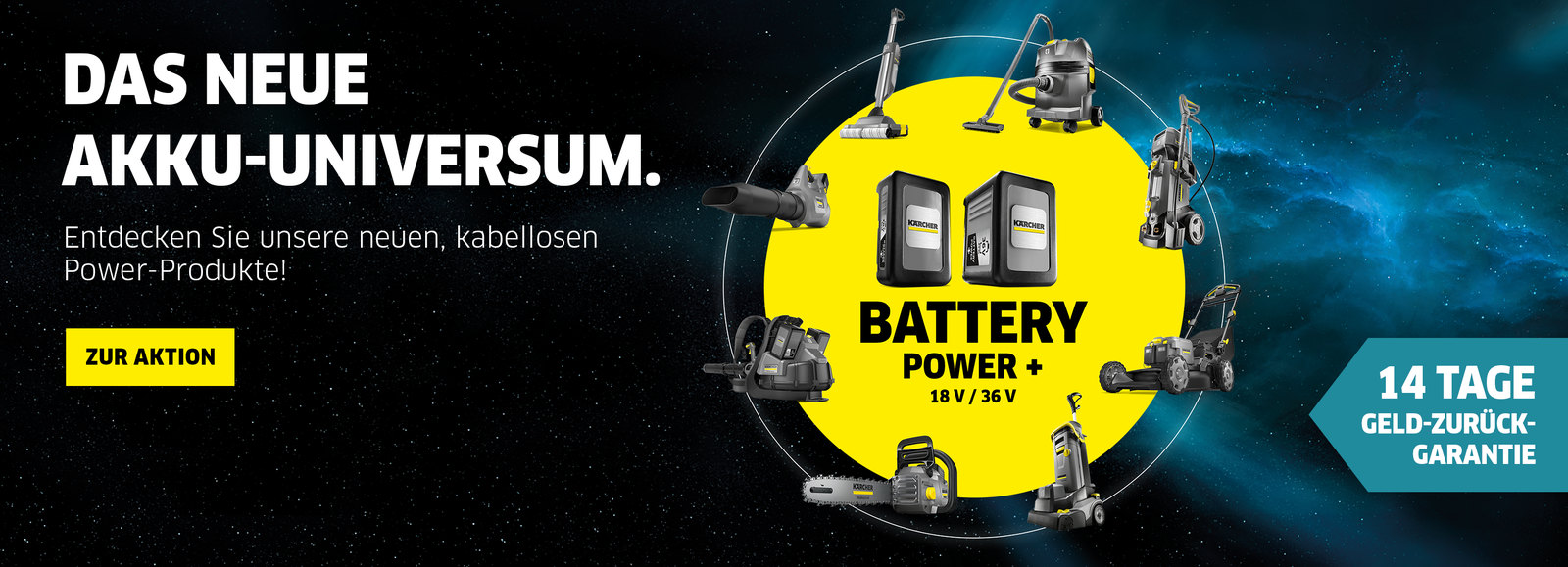 Kärcher Akku-Universum mit Akku-Geräten und Aktion Kärcher Akku-Universum mit Akku-Geräten und Aktion