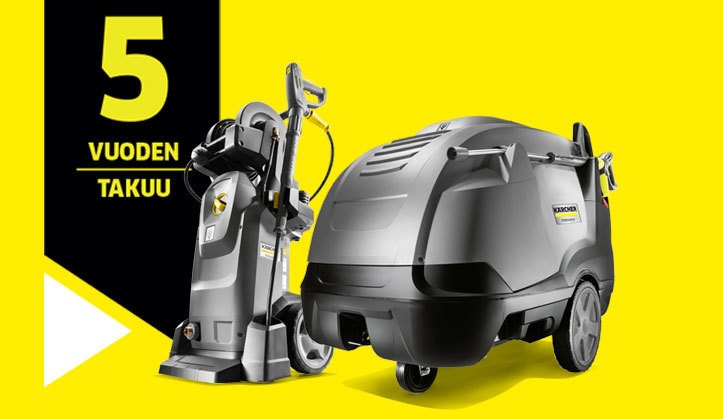 Kärcherin ammattikäyttöön olevien painepesureiden takuu 5 vuotta