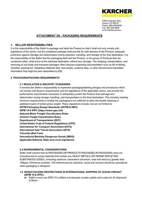 Manufacturing Supply Agreement Final Packaging Requirements Manufacturing Supply Agreement Final Packaging Requirements