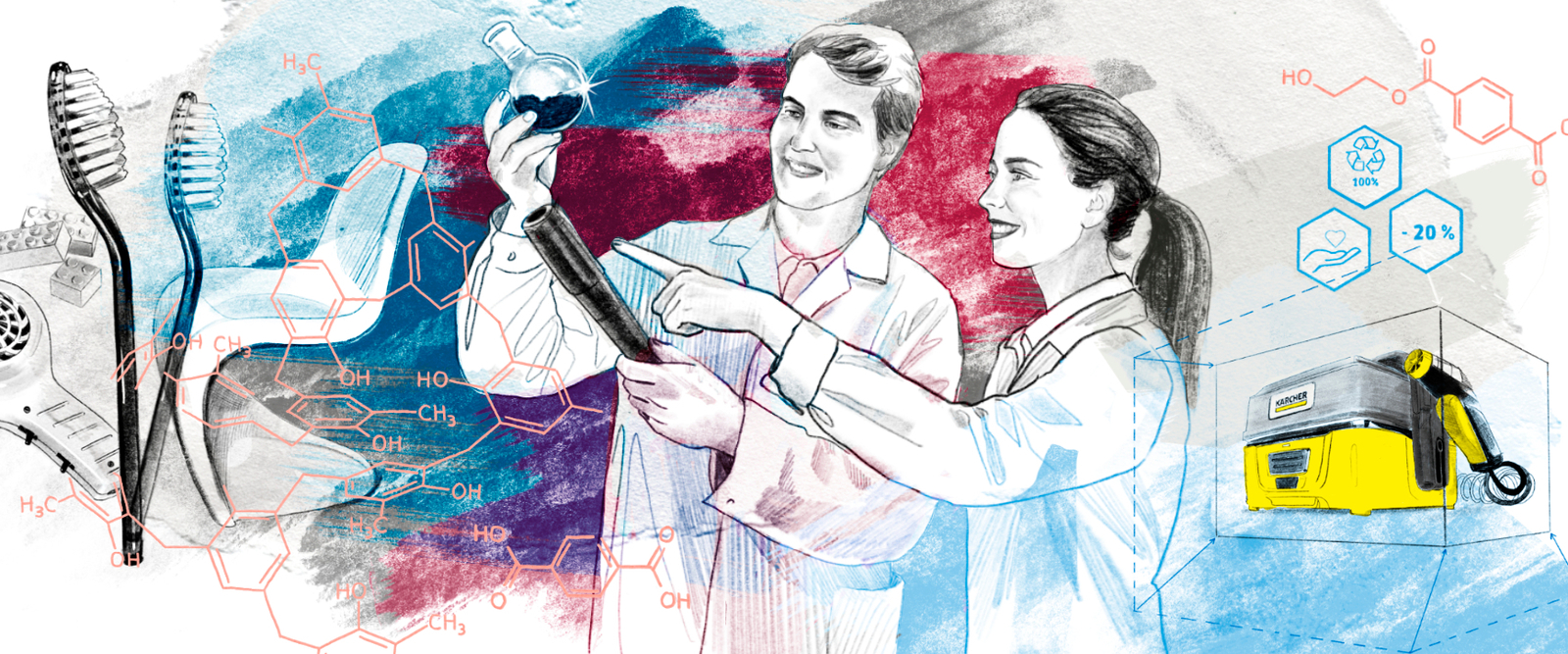 Kunststoff im Wandel der Zeit Abstrakte Illustration  zum Thema Kunststoff im Wandel der Zeit