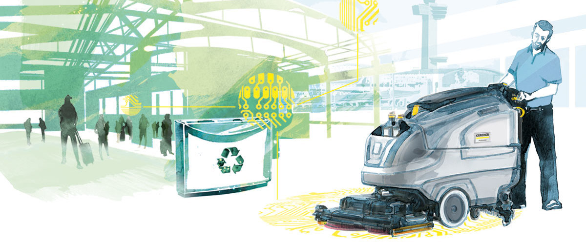 Wenn Seifenspender Einsätze Einsätze planen Abstrakte Illustration zum Thema Gebäudereinigung wird digital - wenn Seifenspender Einsätze planen