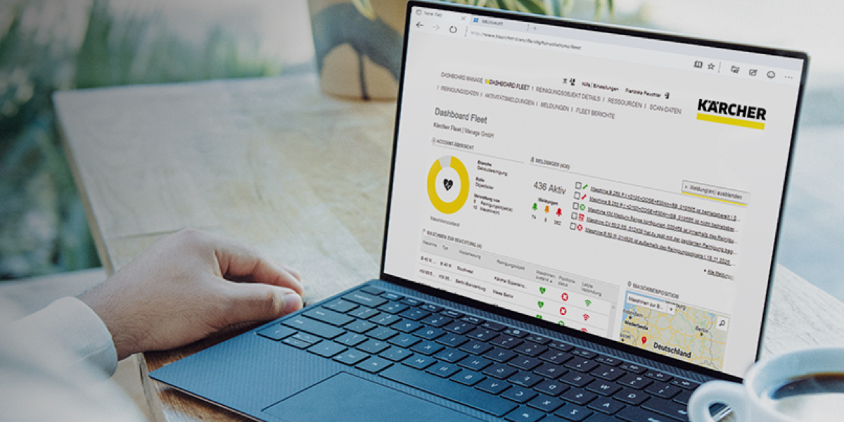 笔记本电脑上Kärcher Fleet仪表板的特写视图
