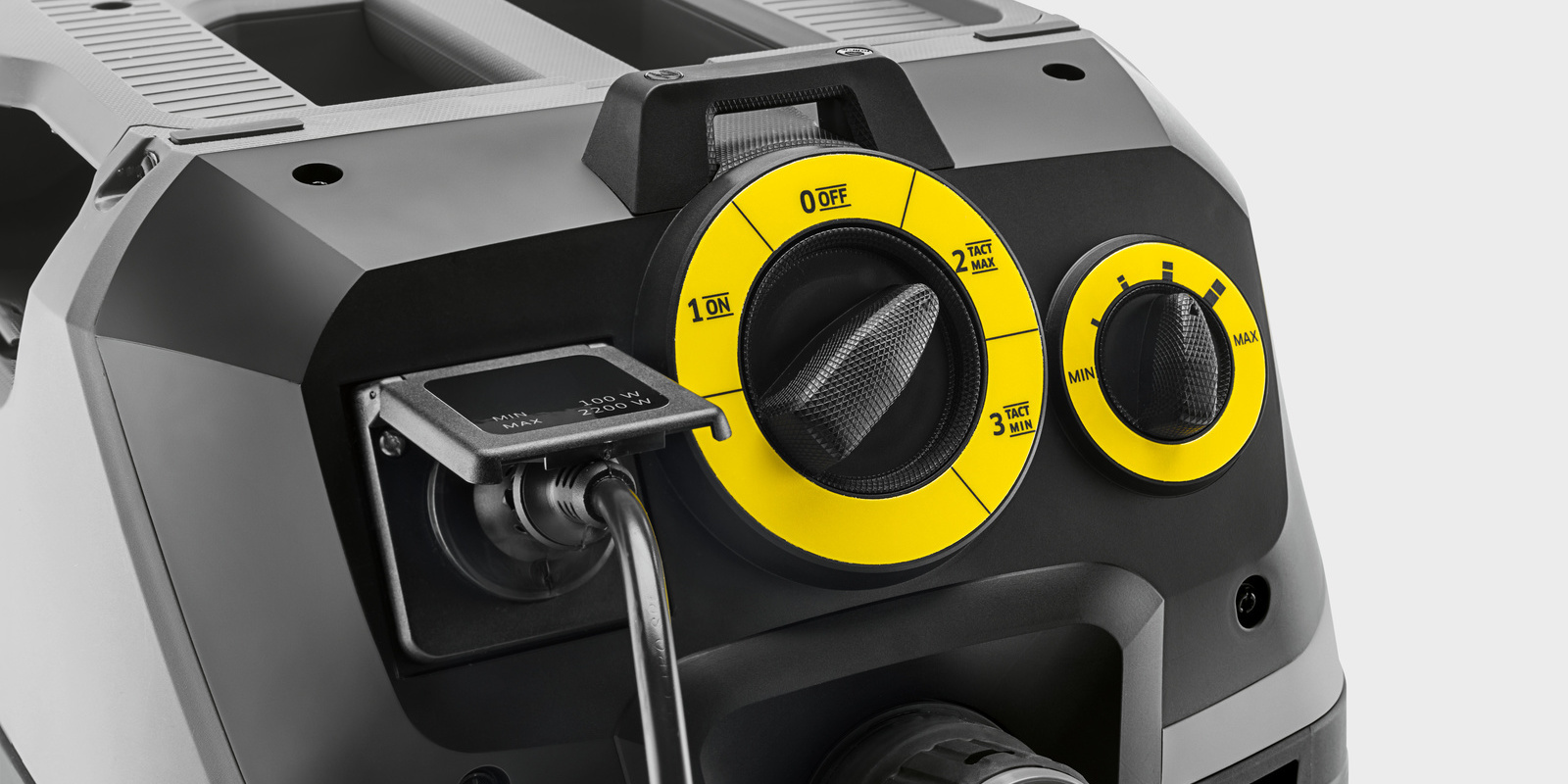 Close-up of wet and dry vacuum cleaner with triggered air cleaning technology Close-up of wet and dry vacuum cleaner with triggered air cleaning technology