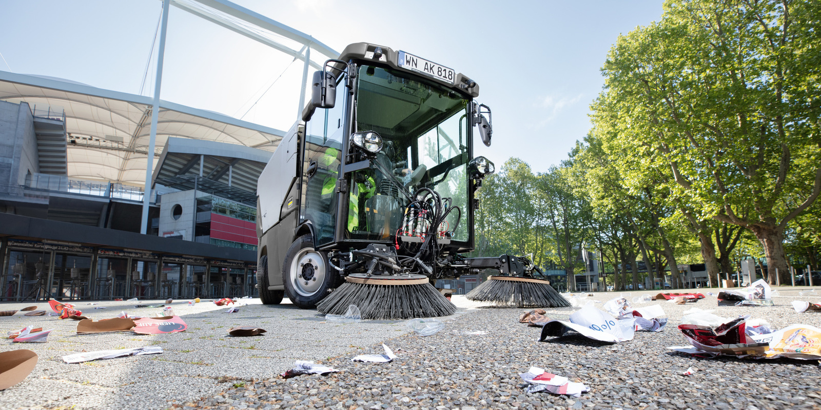 MC 250 carrying out maintenance cleaning in front of the stadium all year round MC 250 carrying out maintenance cleaning in front of the stadium all year round