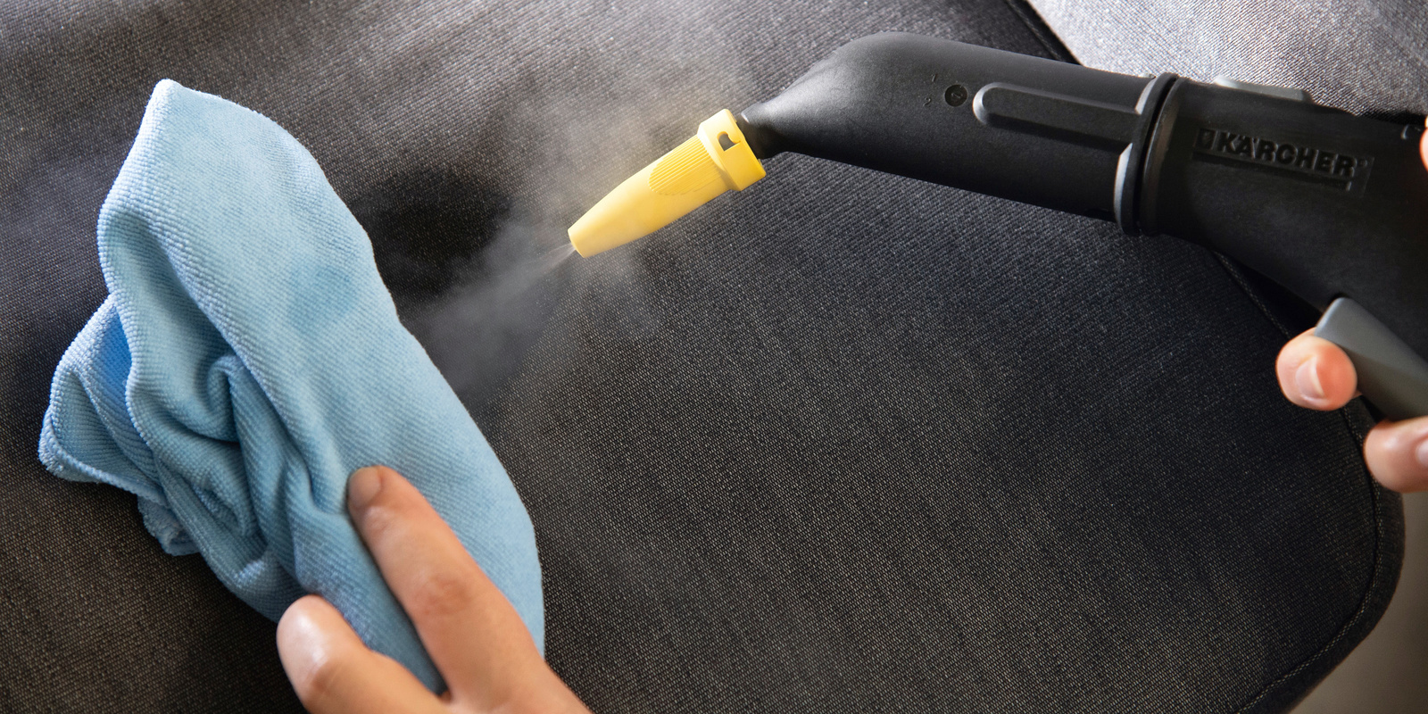 Removing stains from upholstery with a steam cleaner Removing stains from upholstery with a Kärcher steam cleaner