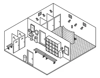 Employee changing rooms and washrooms illustration