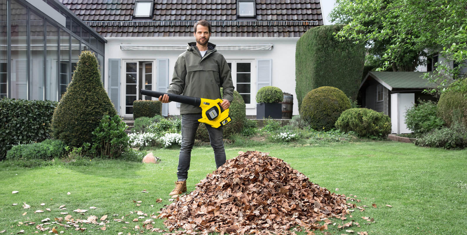 Clearing leaves in autumn
