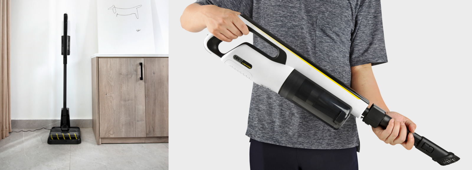 trạm sạc pin cho máy hút bụi pin VC 4s máy hút bụi karcher VC 4s được sạc pin tại trạm sạc đứng