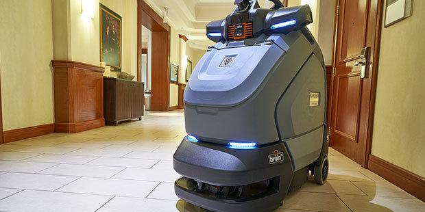 Kärcher Robotic Vacuums Kärcher's KIRA CV 60/1 autonomous vacuum cleans in a hallway
